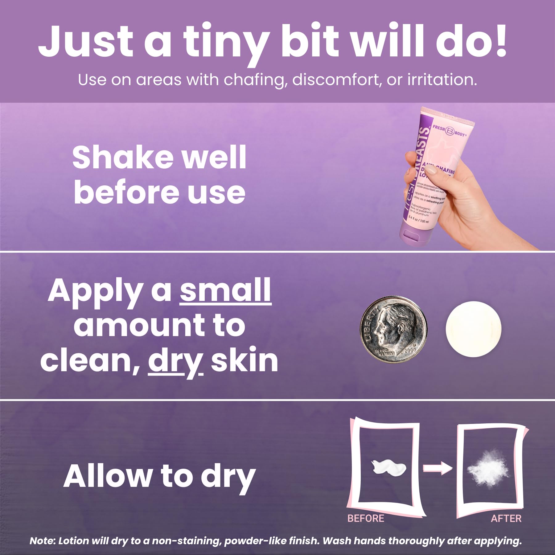 Fresh Body FB applying lotion under bust to prevent sweat and reduce rubbing