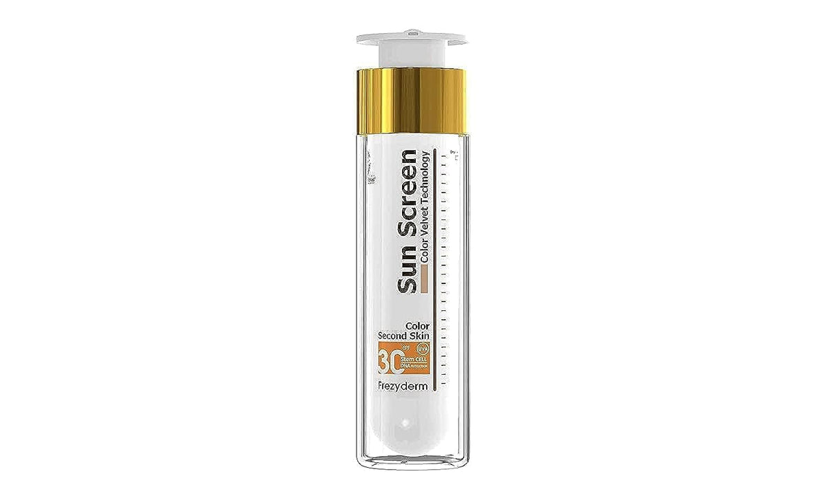 FREZYDERM front packaging of tinted velvet SPF30 showing product benefit