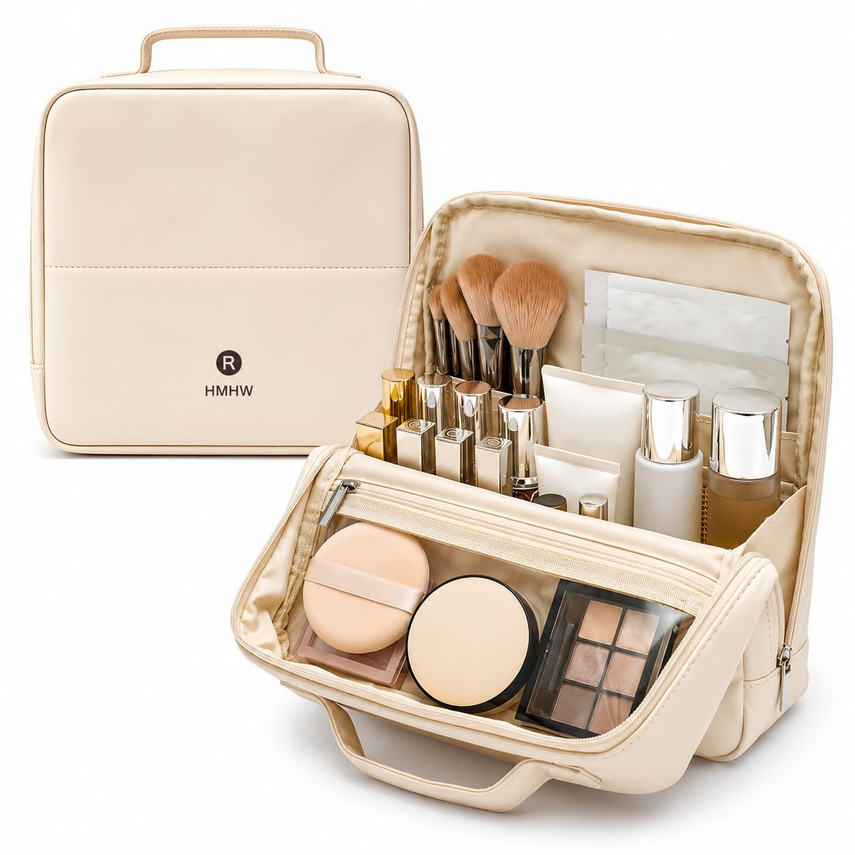Frilgvenient front view showing upright stability and organized cosmetics