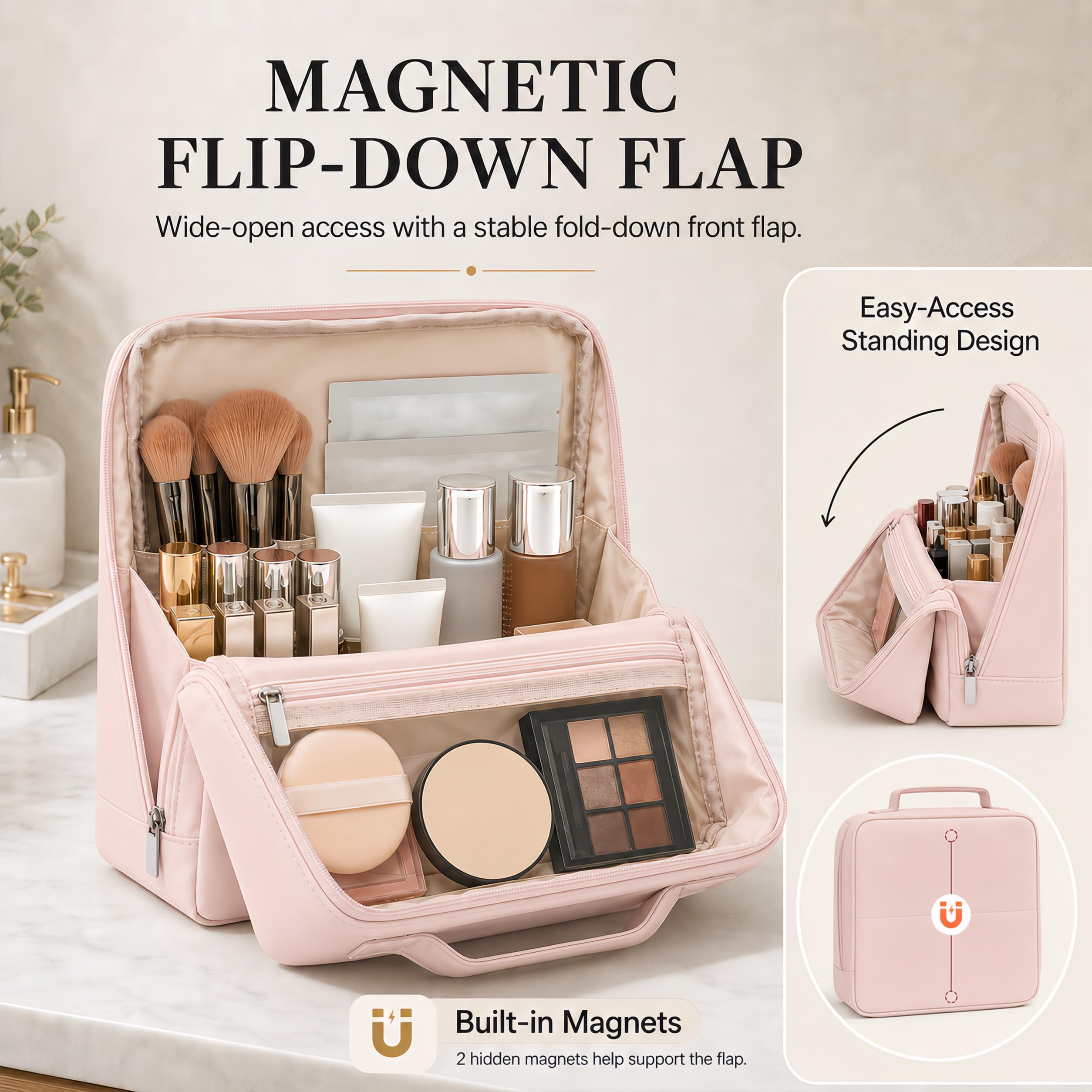 Frilgvenient top handle and smooth dual zippers for quick grab-and-go