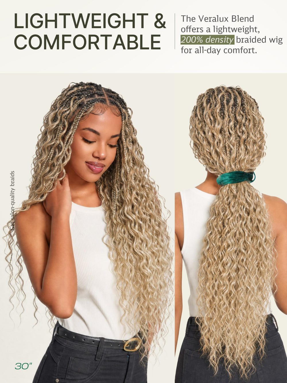 Frodio back view showing full 30-inch length and flowing curls