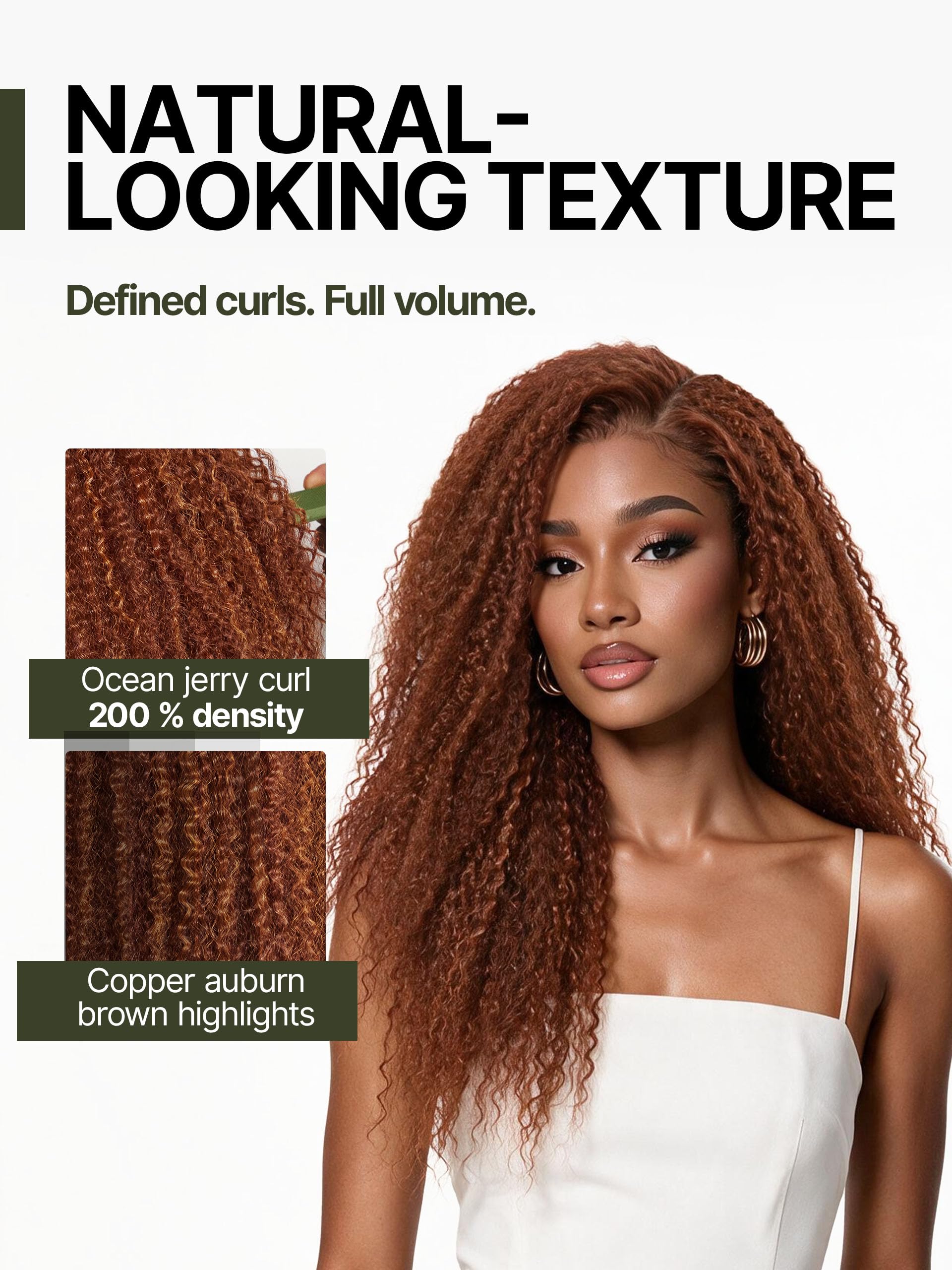 Frodio copper brown highlights under light showing warm, natural color