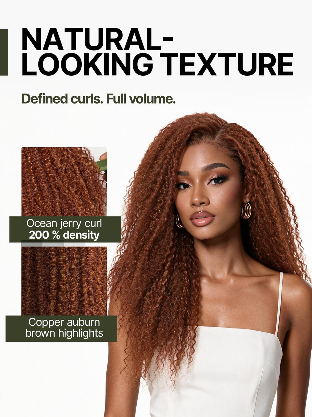 Frodio copper brown highlights under light showing warm, natural color