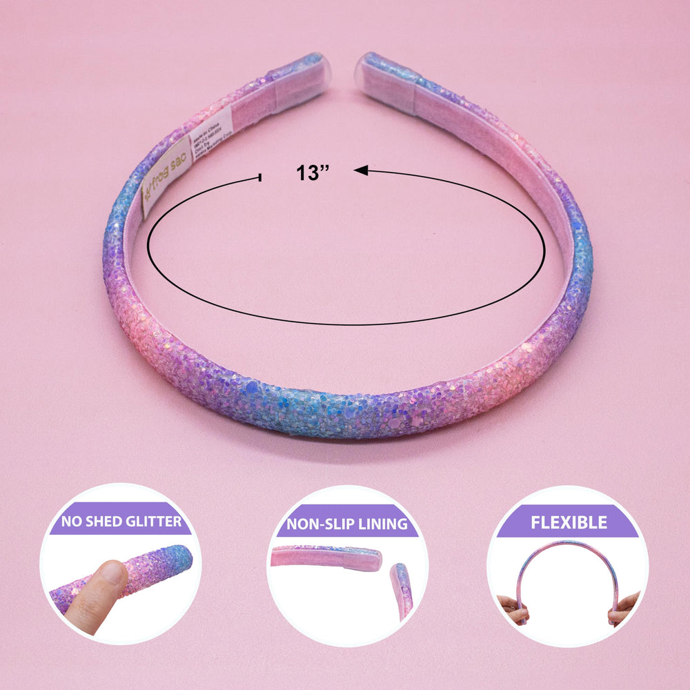 FROG SAC hand holding headbands to show flexible 13-inch hoop scale
