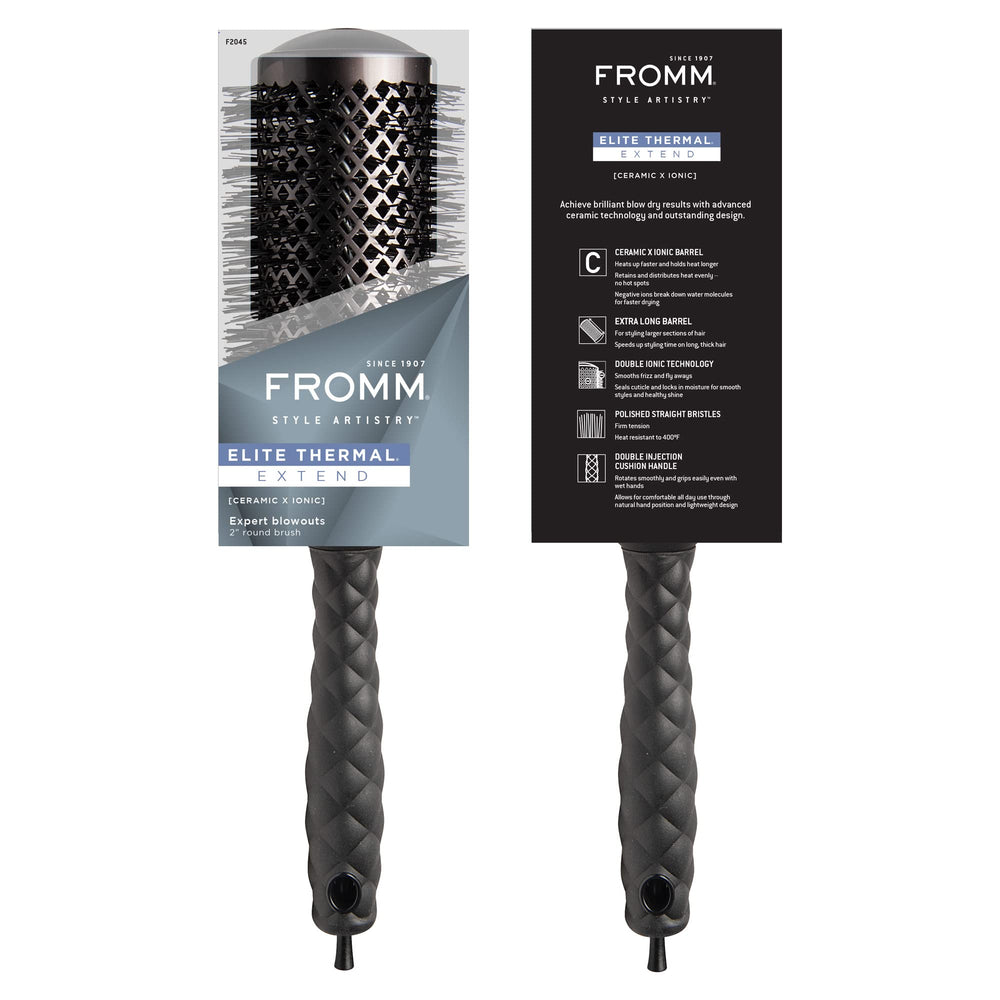 Fromm Elite beside ruler showing extended 2-inch barrel for styling larger sections benefit