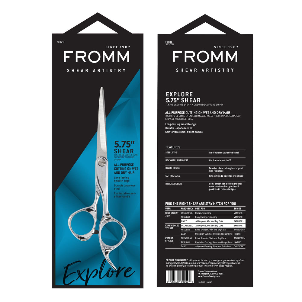 Fromm Explore mirror-finish reflection emphasizing easy cleaning and professional look
