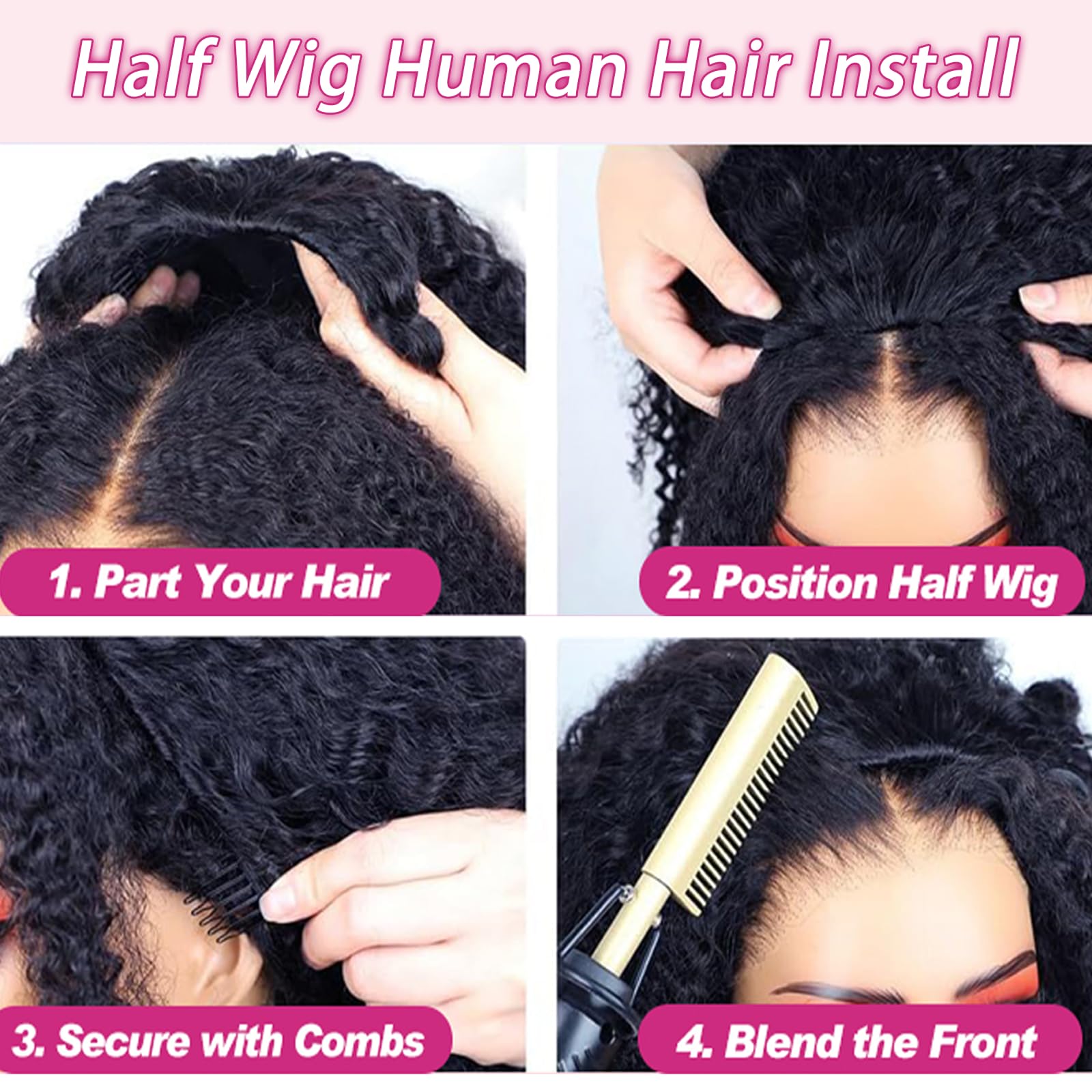 Fronbanis model wearing half wig illustrating seamless blend with own hair