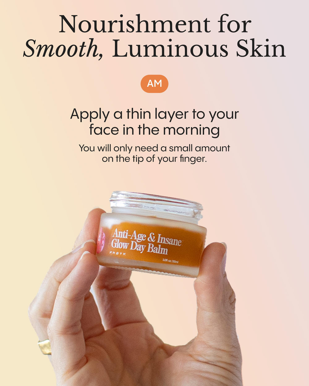 FRØYA balm being applied with fingers to demonstrate easy absorbency benefit