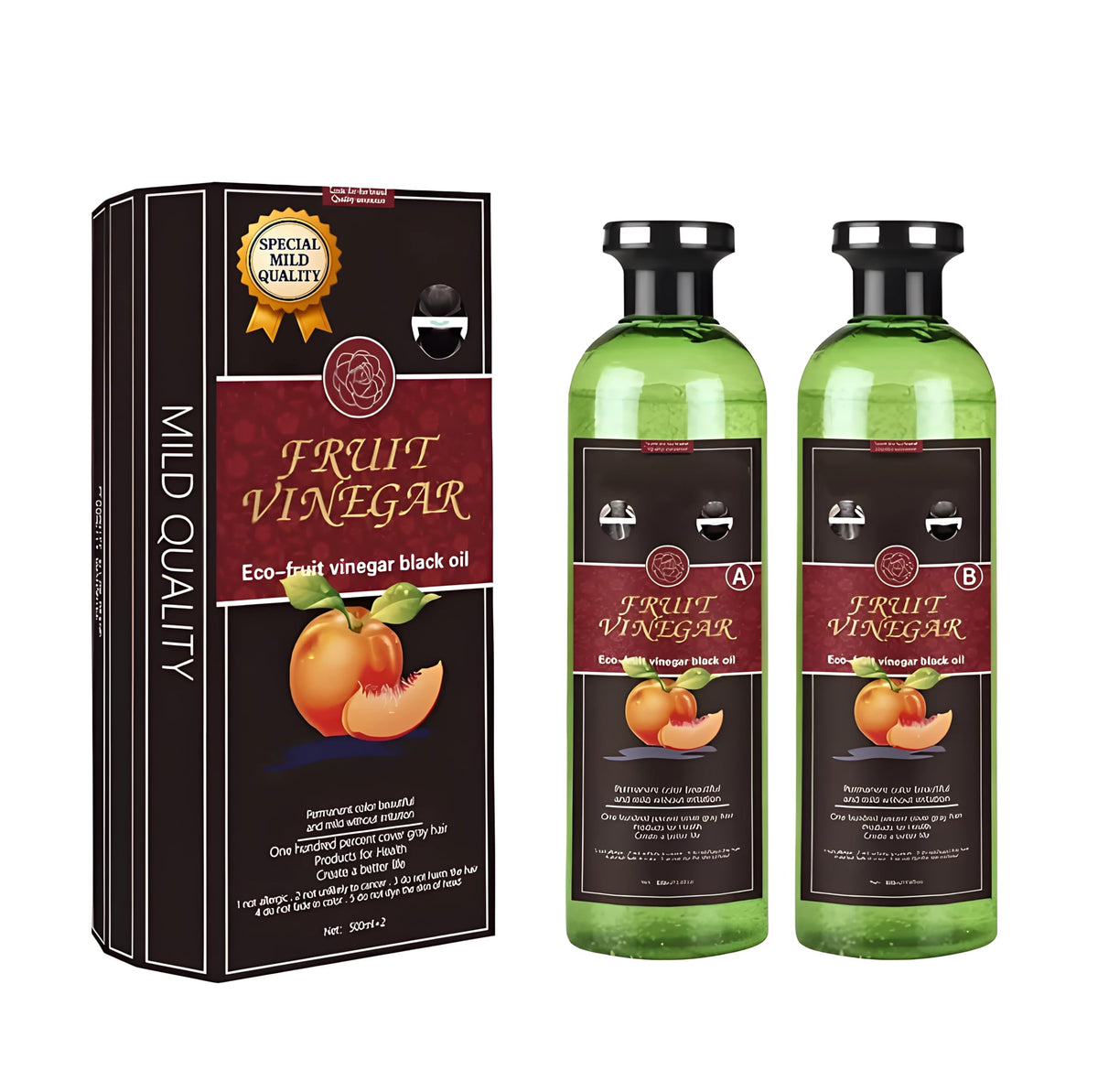 Generic Fruit Vinegar front packaging showing bottle and box, clear product identity and volume