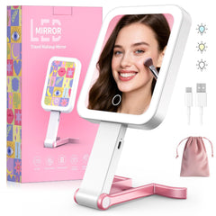 Fshyos front view pink compact mirror with even LED lighting benefit