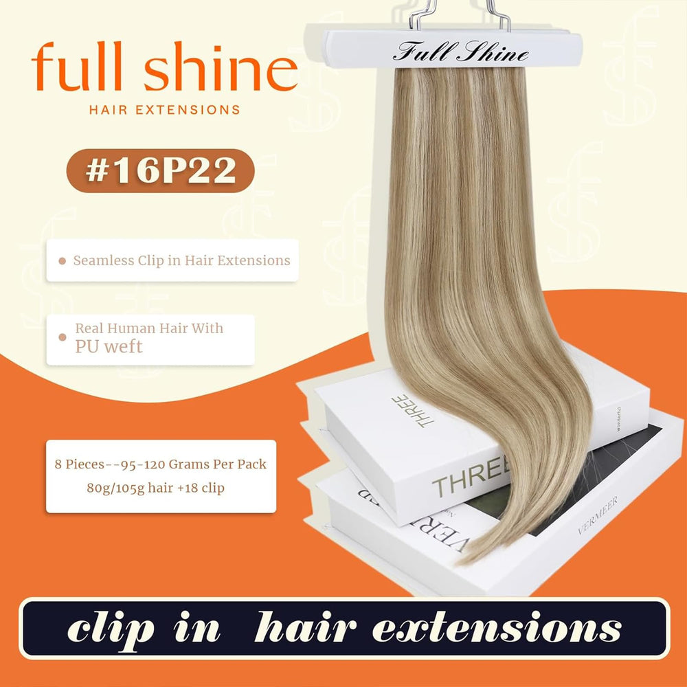 Full Shine clip-in wefts laid flat showing low-profile fit benefit