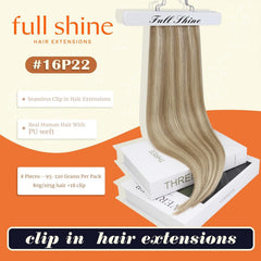 Full Shine clip-in wefts laid flat showing low-profile fit benefit