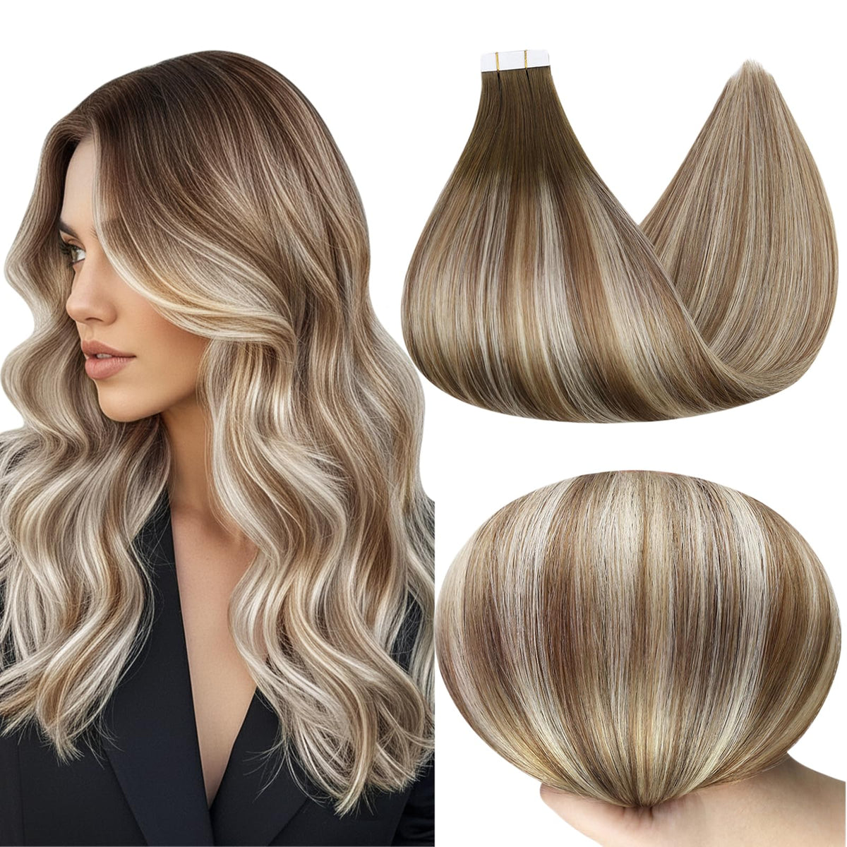 Full Shine front packaging showing chestnut blonde extensions and quick benefits