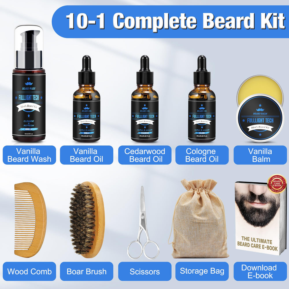 FULLLIGHT TECH bearded man applying oil, softening and taming benefit