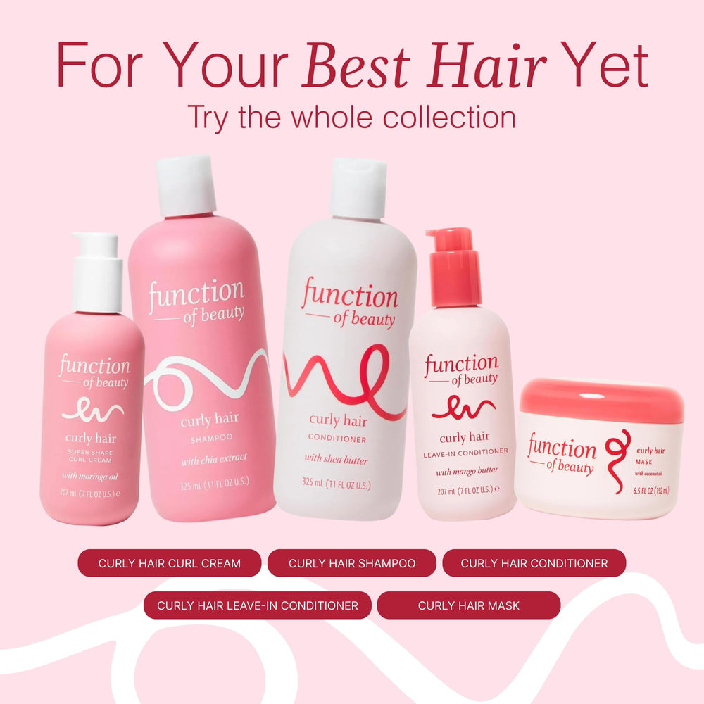 Function of Beauty in-shower lifestyle image showing hydrated curls and refreshed scent