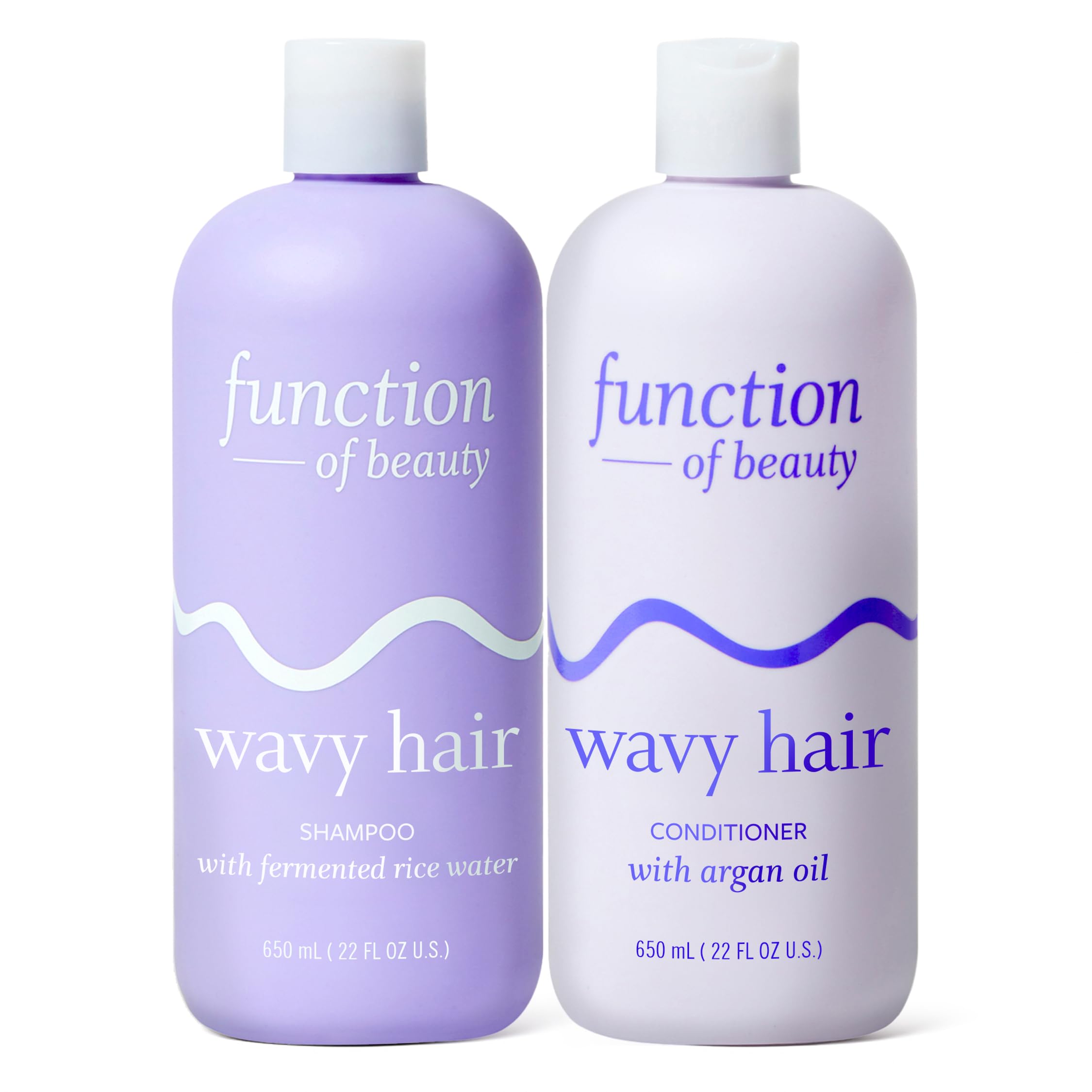 Function of Beauty front packaging showing XL 22 oz bottles and anti-frizz benefit