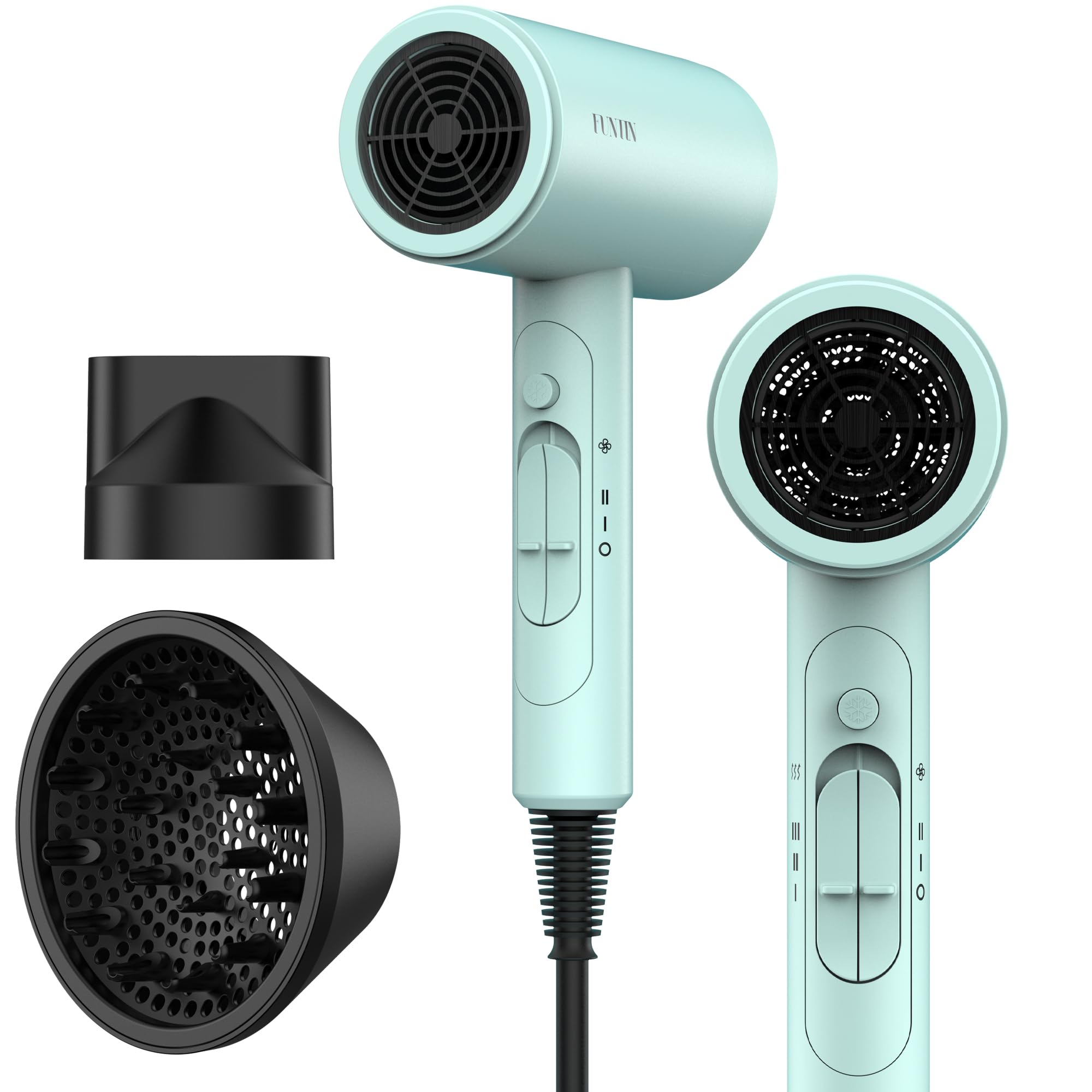 FUNTIN front view of blue dryer highlighting compact professional design and fast drying