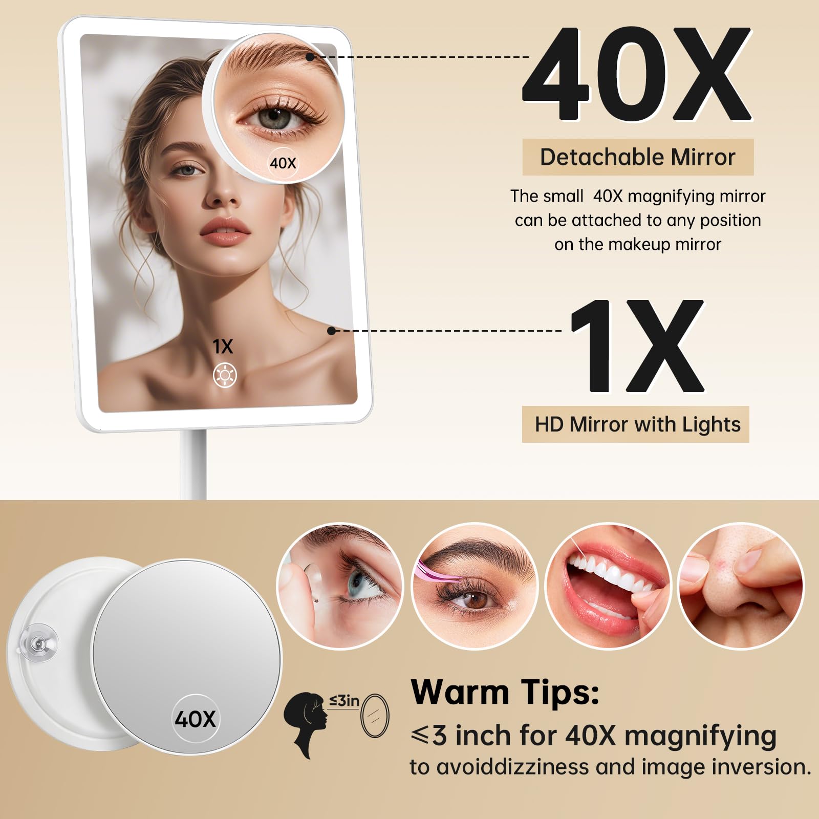 FUNTOUCH detachable 40X magnifier detail for precise grooming benefit