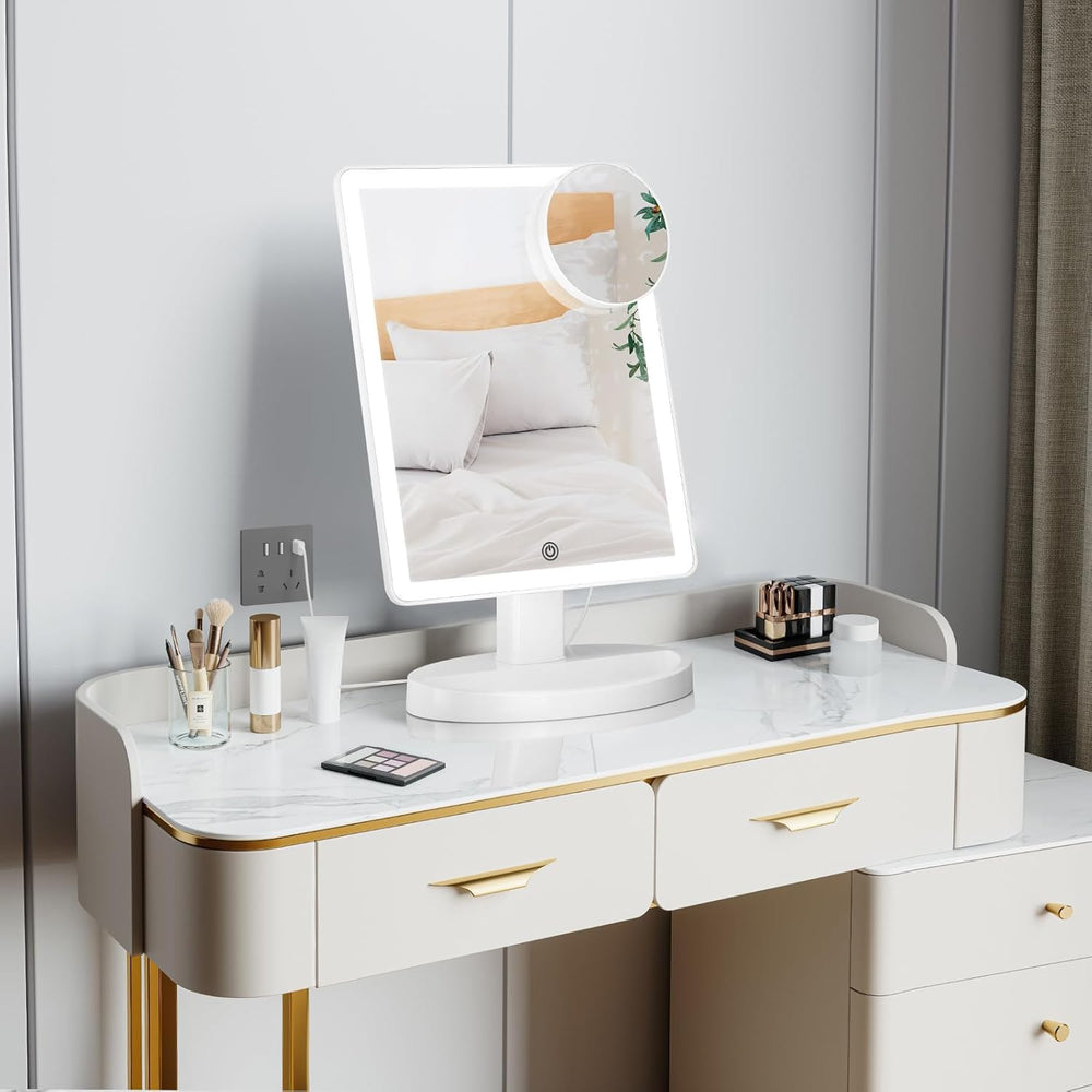 FUNTOUCH mirror on a bedroom vanity for real-world grooming convenience