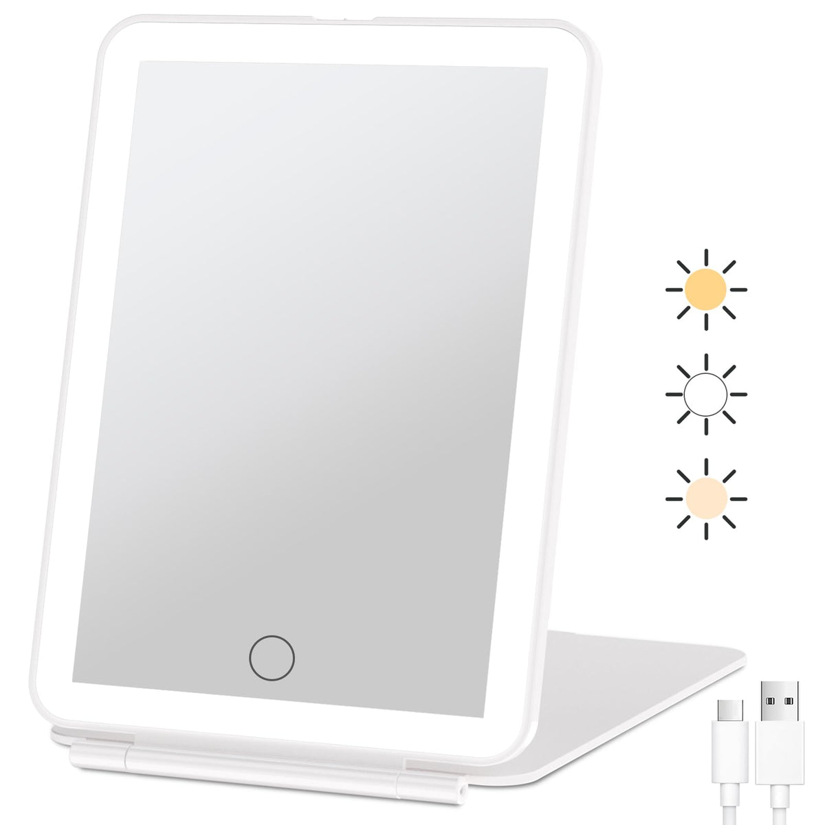 FUNTOUCH front open mirror showing 72 LEDs and bright reflection benefit
