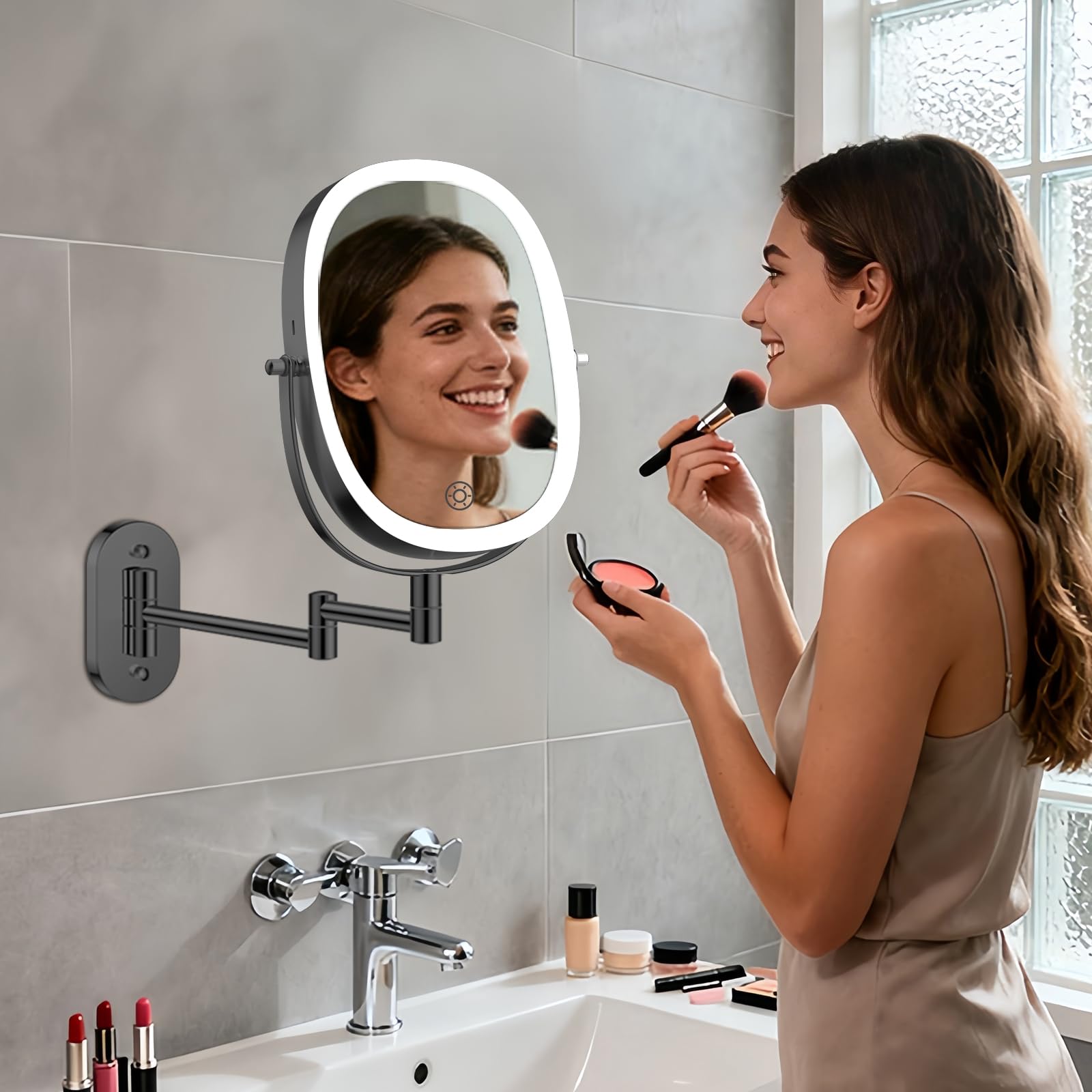 FUNTOUCH lifestyle bathroom vanity setup illustrating daily grooming convenience benefit