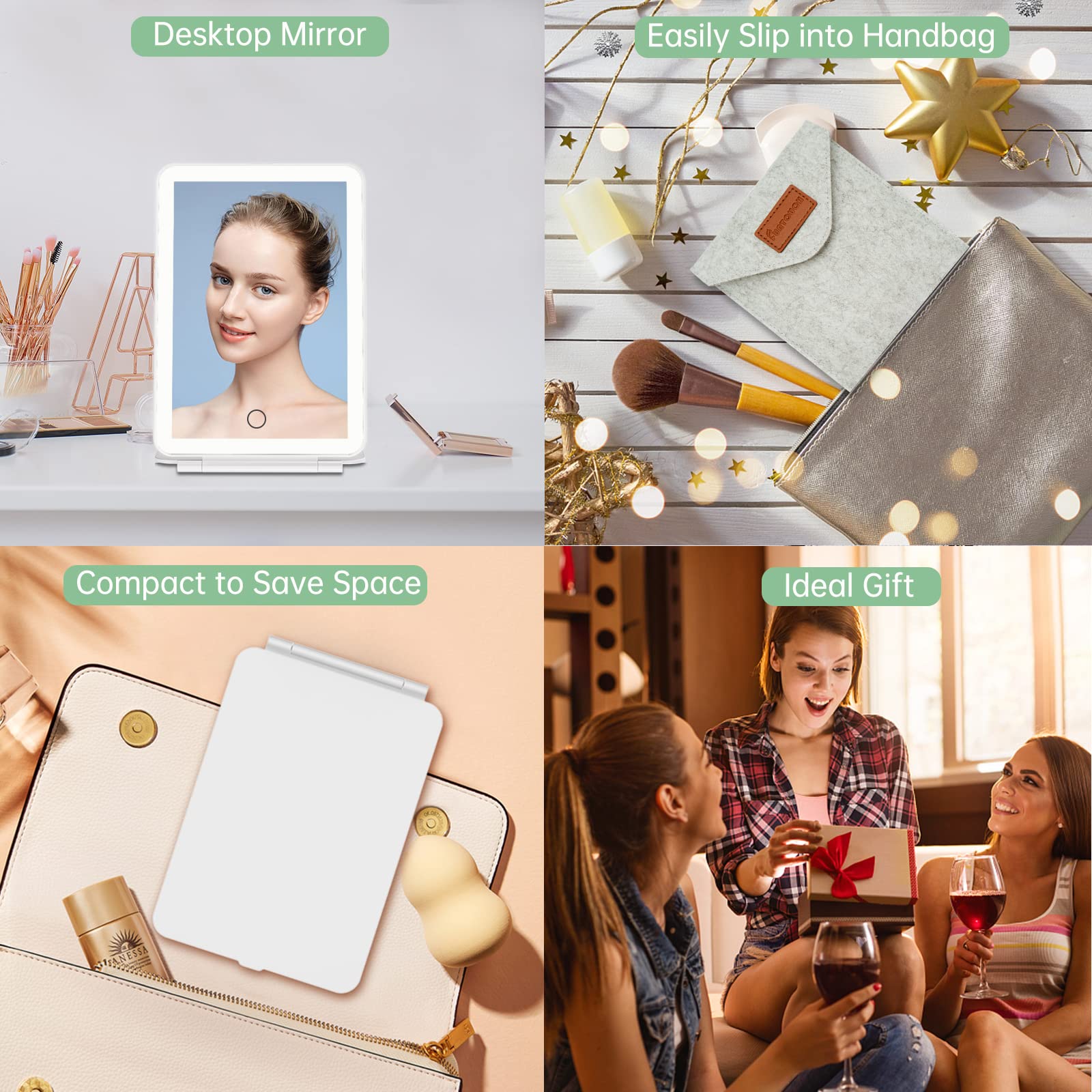 FUNTOUCH mirror on makeup table illustrating adjustable lighting benefits