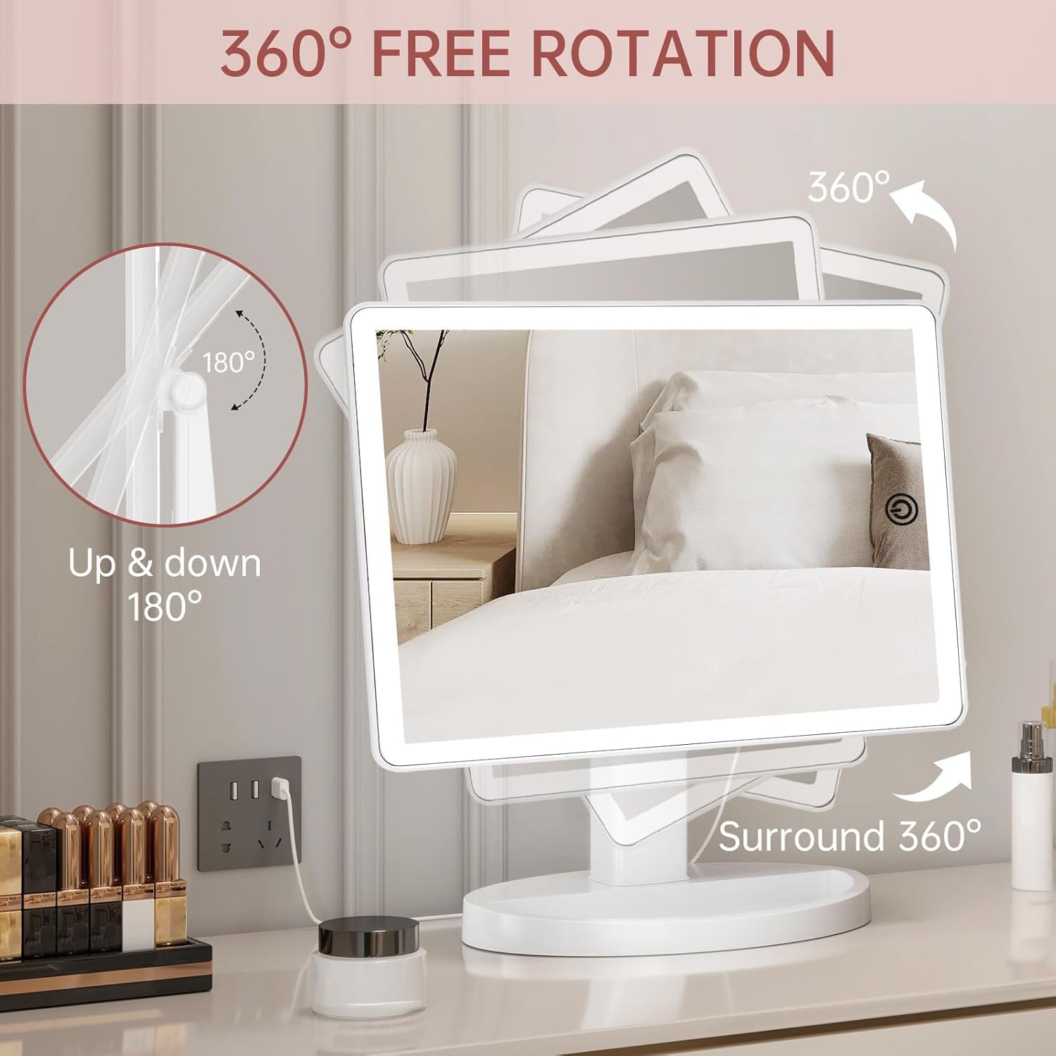 FUNTOUCH mirror base storing cosmetics to save space and tidy desk