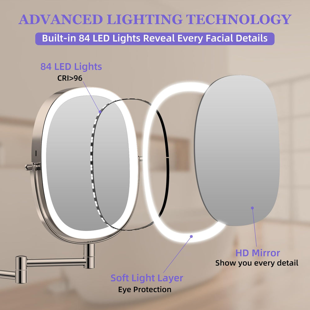 FUNTOUCH mirror staged on vanity demonstrating cordless use and tidy setup