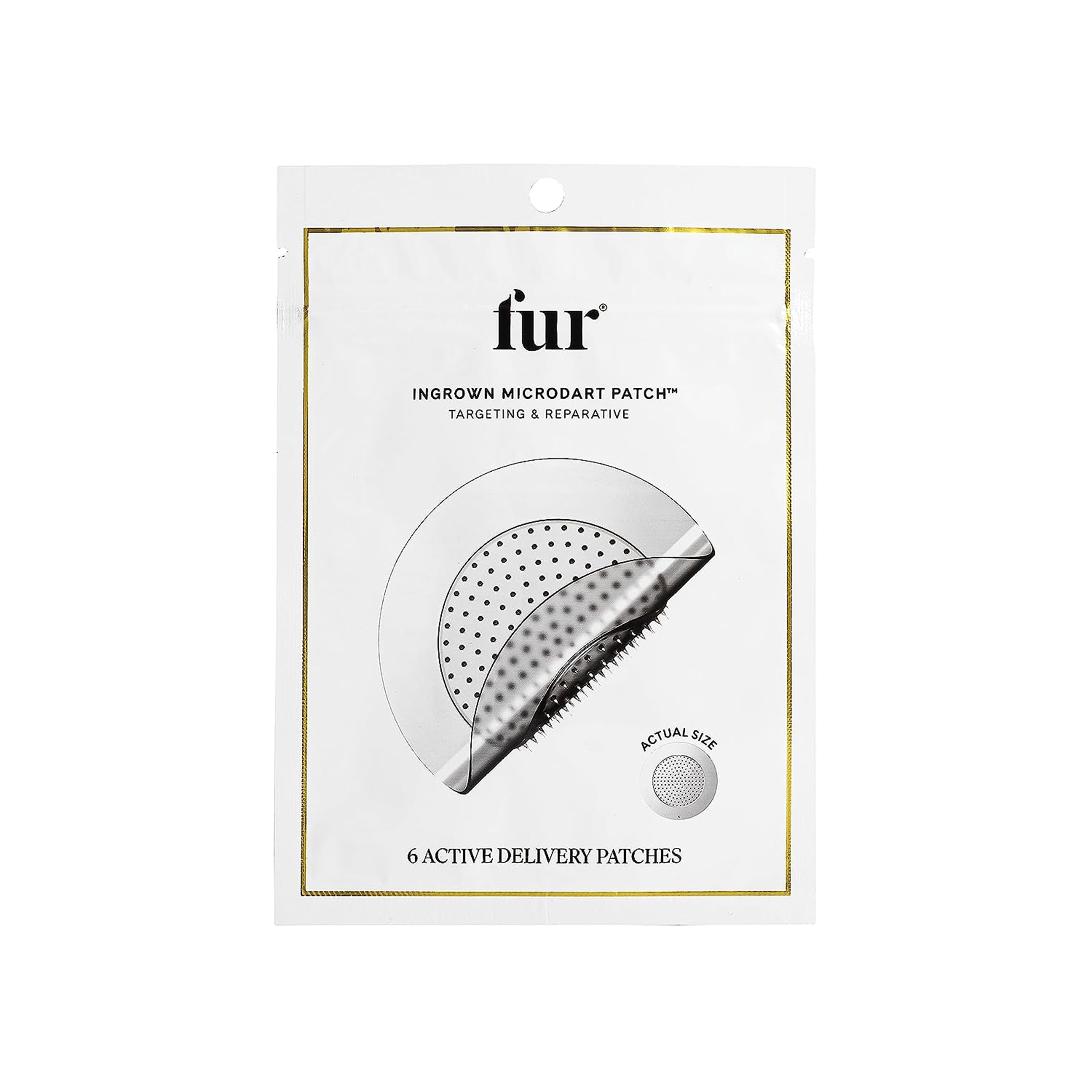 Fur front packaging showing 6-count microdart patches and clear branding benefit targeted relief