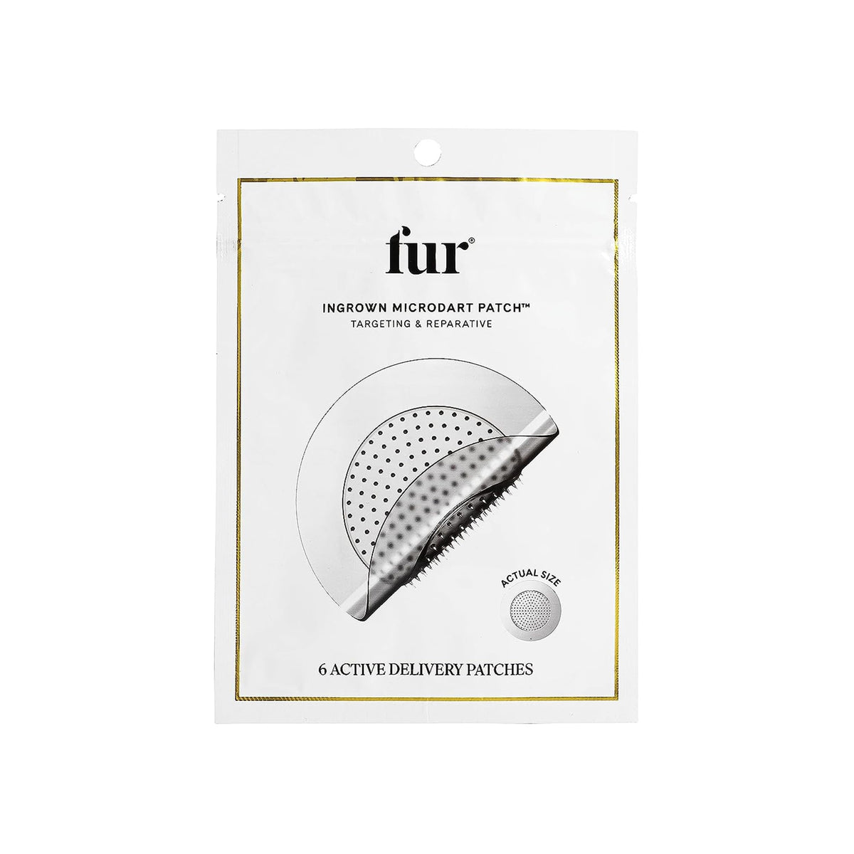 Fur front packaging showing 6-count microdart patches and clear branding benefit targeted relief