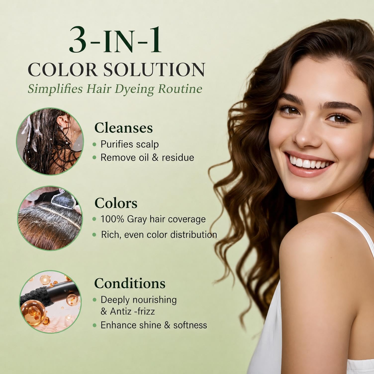 Fvquhvo application on dry hair demonstrating quick 10–15 minute color process
