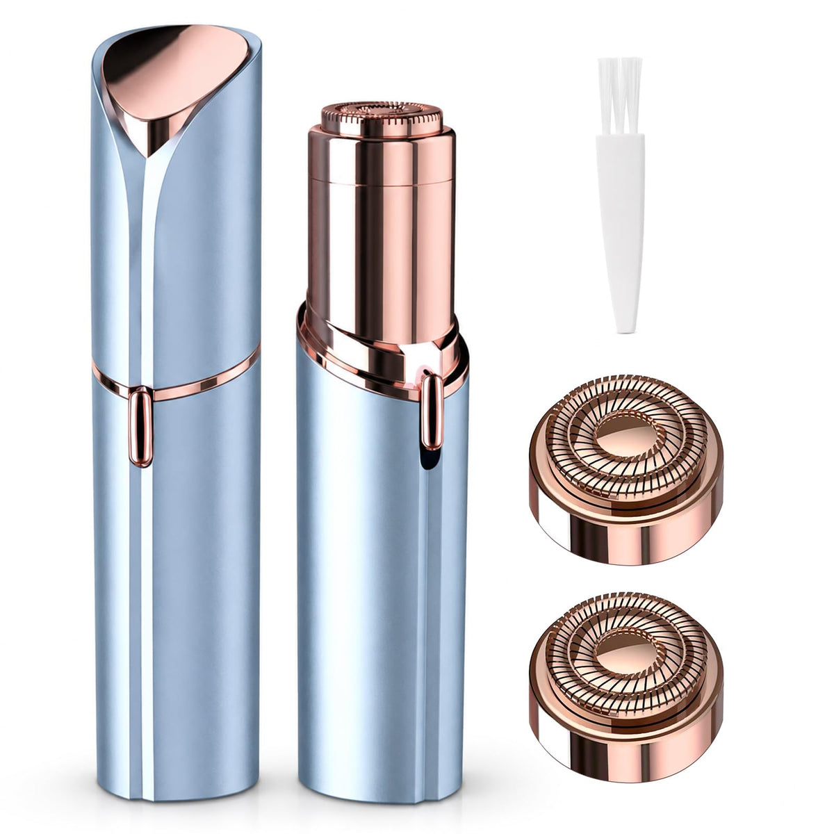 FWCEMH front view of blue facial hair remover showing compact design and portability benefit