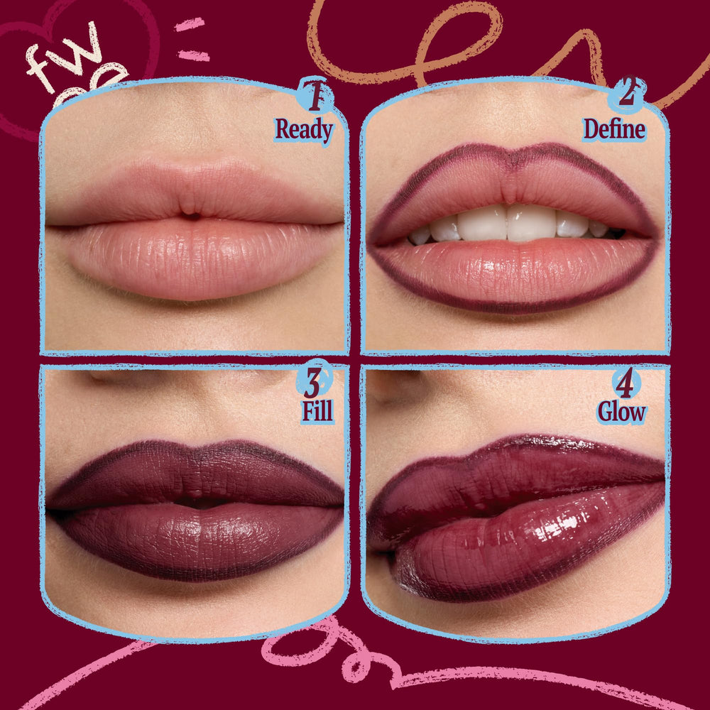 fwee applied on lips demonstrating defined color and long-wear benefit