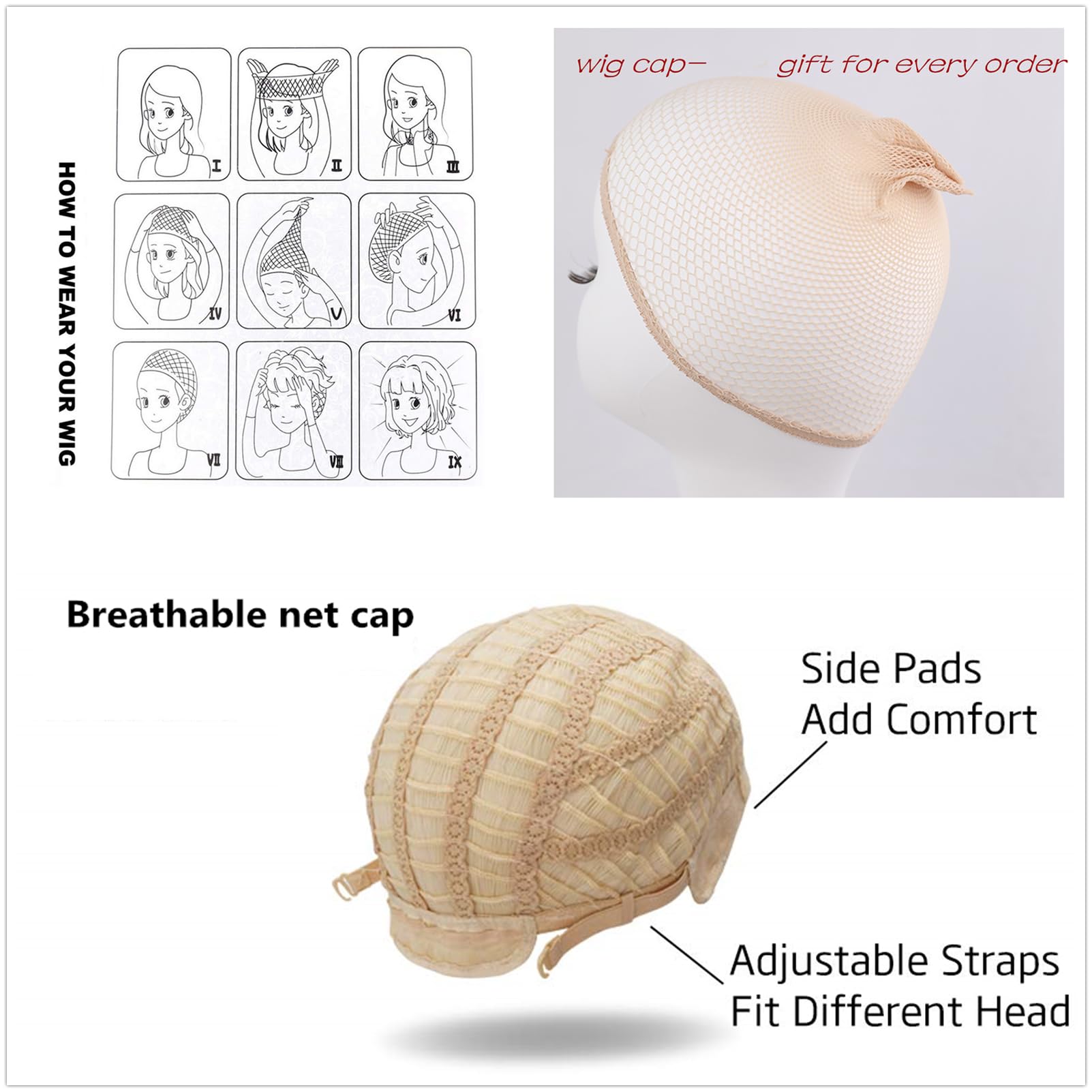 FWHWJ packaging and wig cap displayed to show included items and readiness