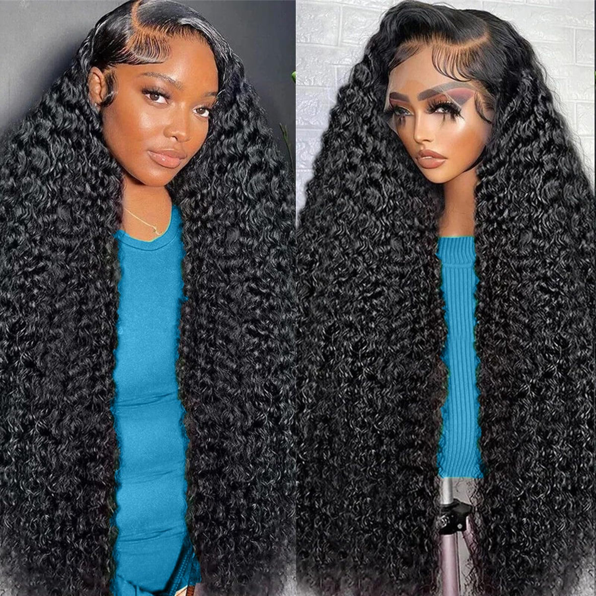 FZJNB front view of 30-inch deep wave wig showing natural hairline and volume benefit
