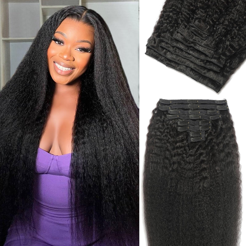 FZV front packaging of 20 inch kinky straight clip-ins showing product and length benefit