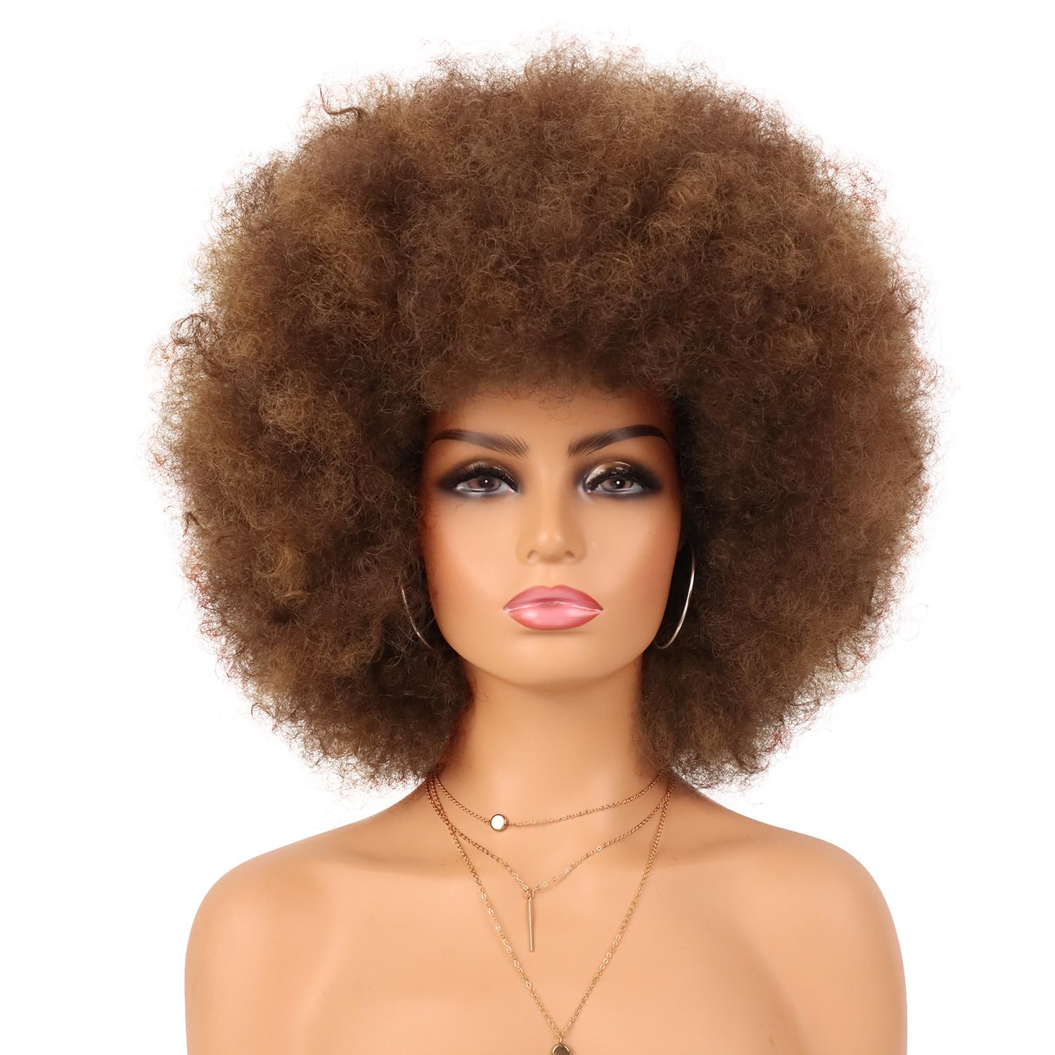 G&T Wig front view showing mixed brown afro puff for instant bold style