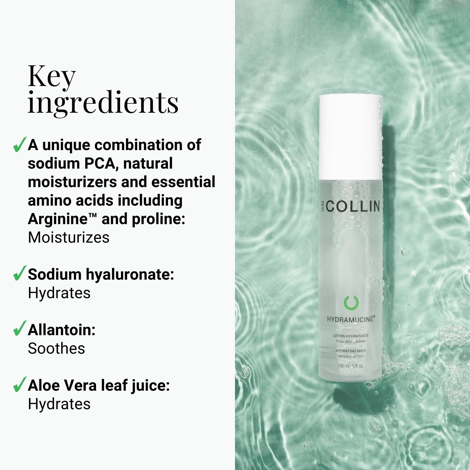 G.M. COLLIN mist spraying over face for instant refresh
