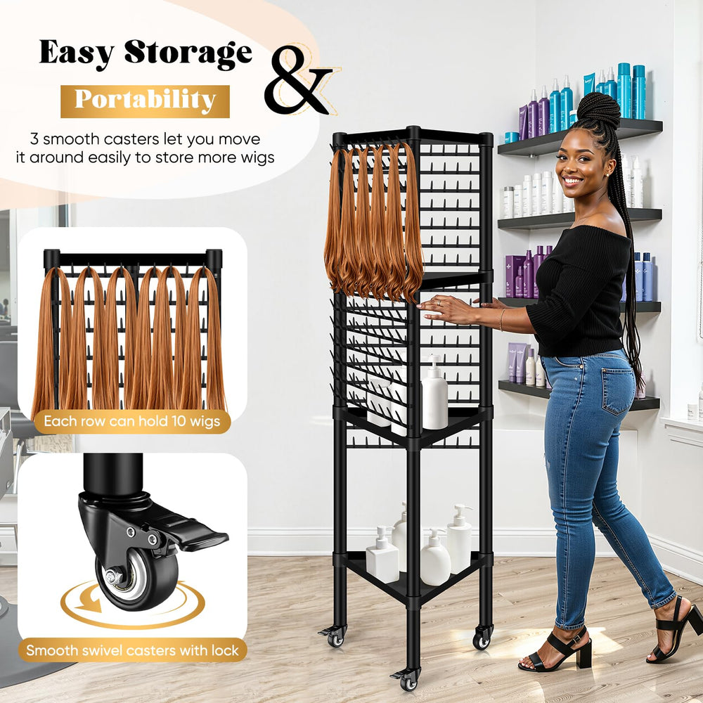 GADFISH rack next to a chair showing adjustable height range and space-saving benefit