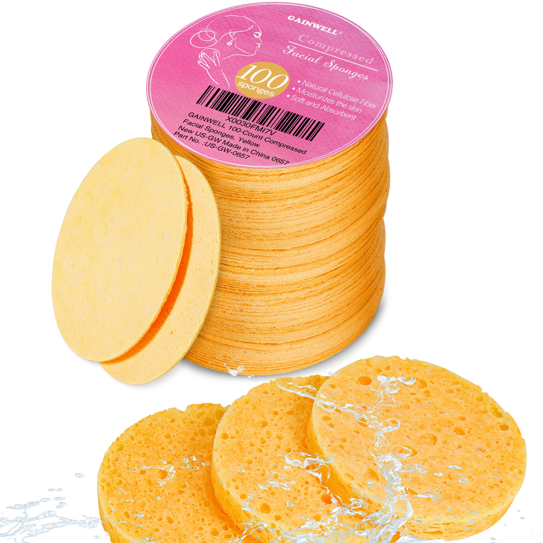 GAINWELL front pack of compressed facial sponges showing compact eco-friendly packaging and convenience