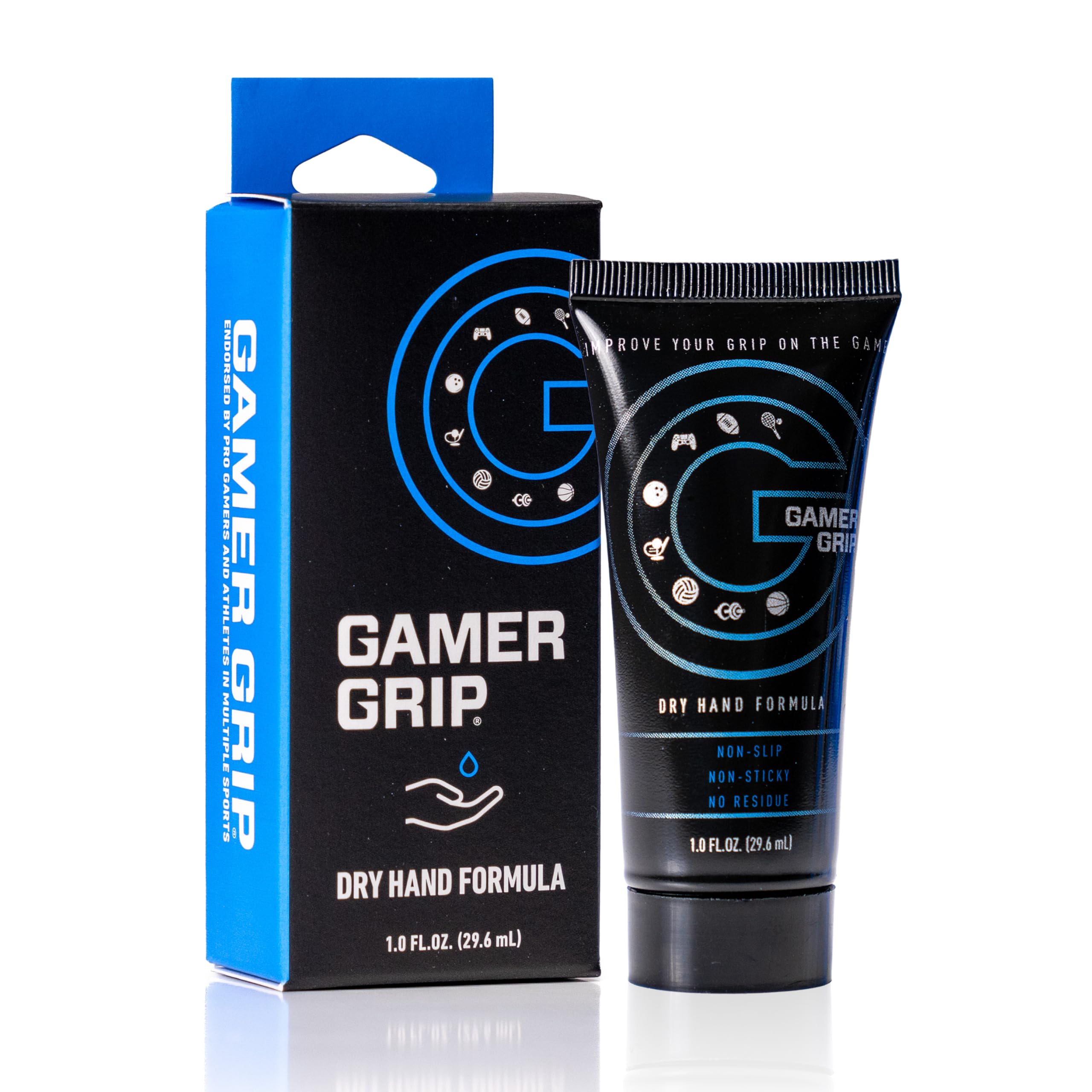 Gamer Grip front packaging showing compact travel-ready tube and clear branding