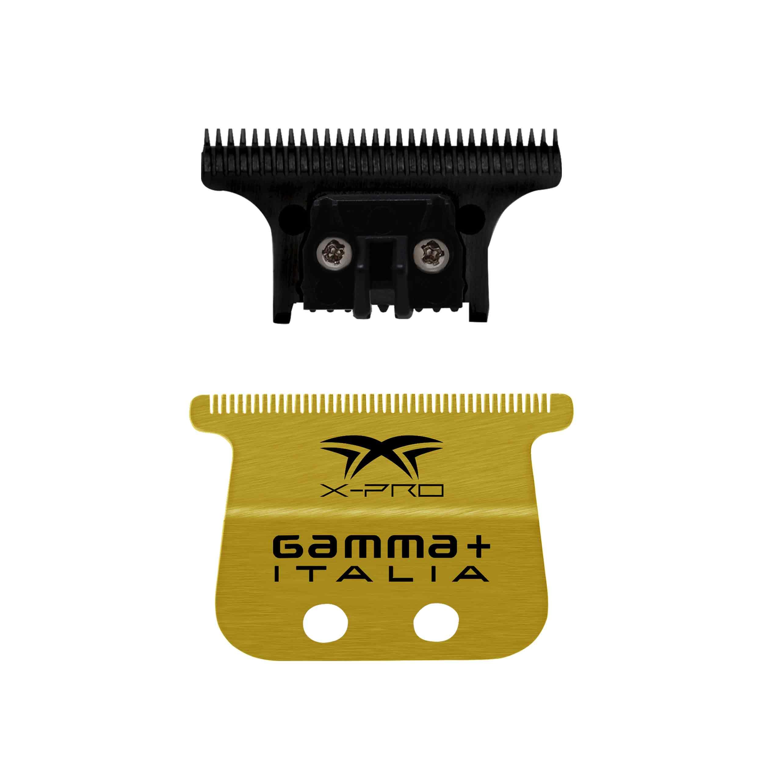 GAMMA+ front view of blade set packaging showing contents and fit benefits
