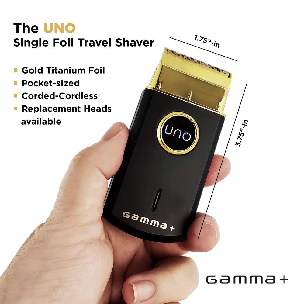 GAMMA+ Uno held in hand to show scale and easy pocket portability benefit