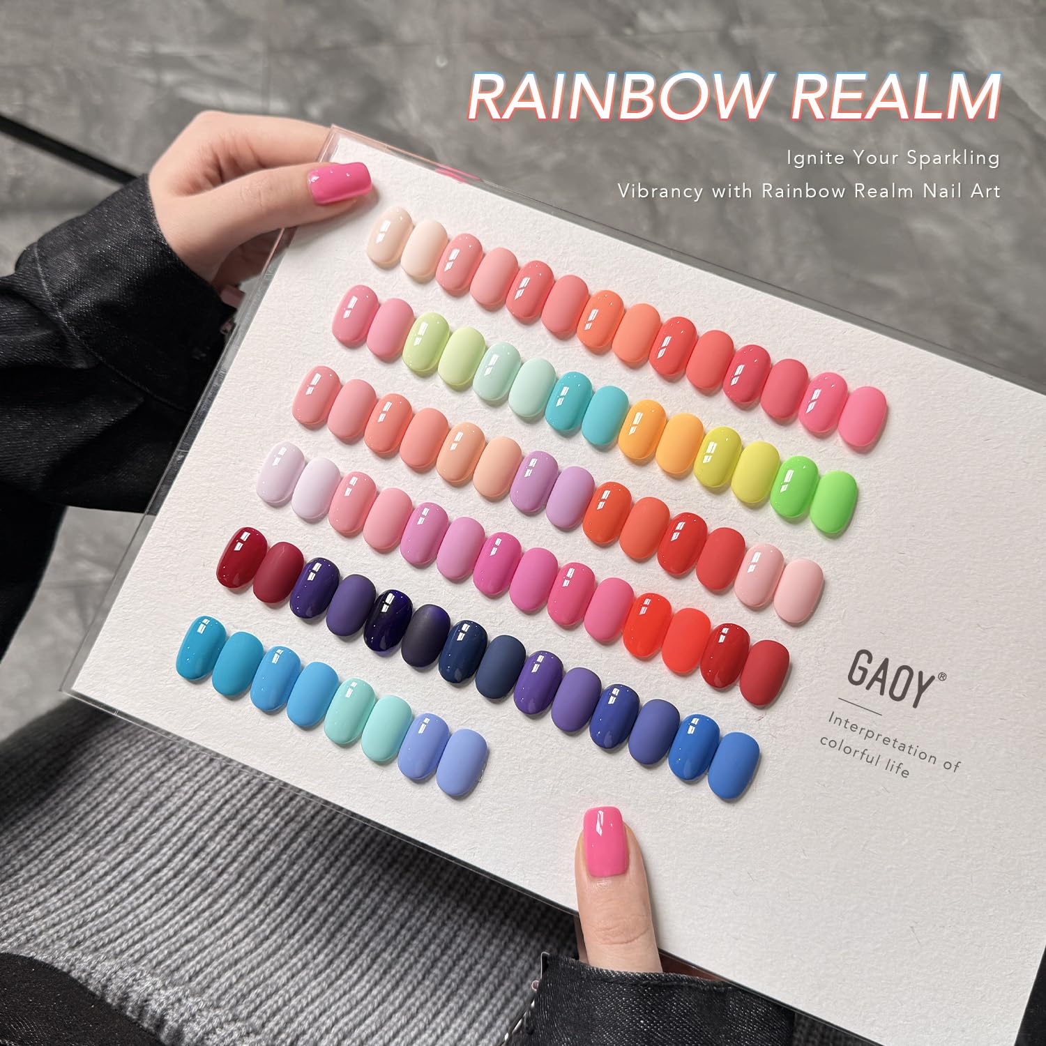 GAOY colorful gel polish bottles lined up to show 39 summer shades and easy selection