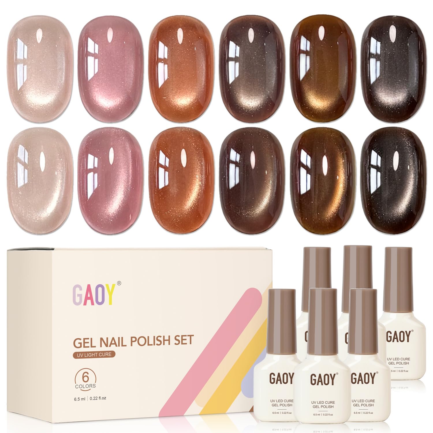 GAOY front packaging showing six autumn brown bottles and magnet for easy selection