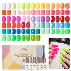 GAOY front packaging showing 42-piece gel polish kit and included top coats, organized