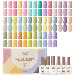 GAOY front packaging showing full pastel gel polish set and included top coats benefits quick choice