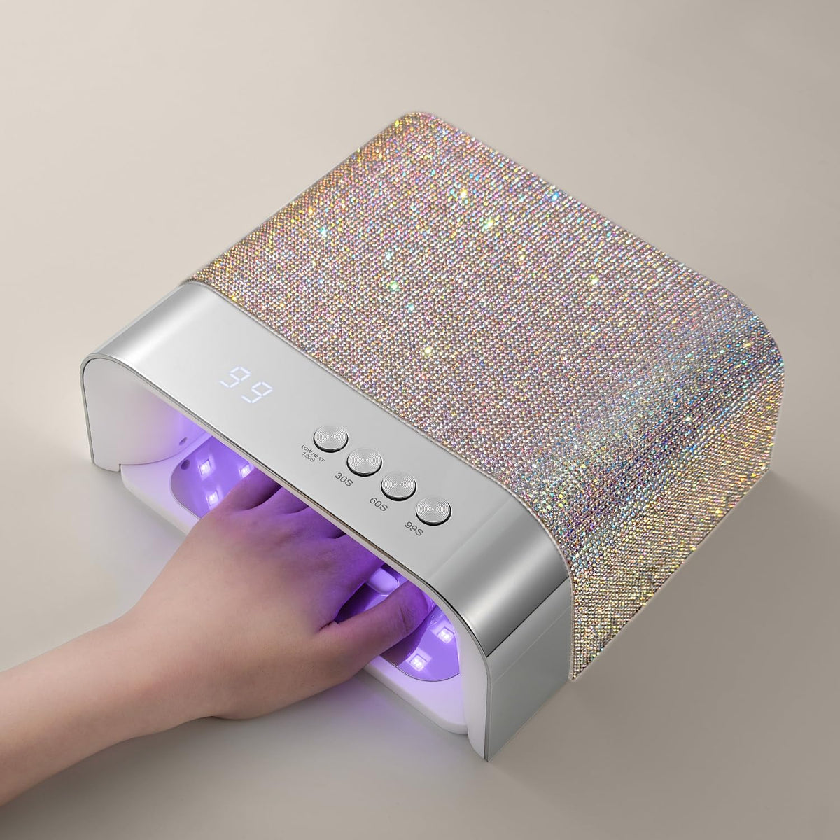 GAOY front view of diamond-shaped UV nail lamp showing large entrance and sleek finish for better curing