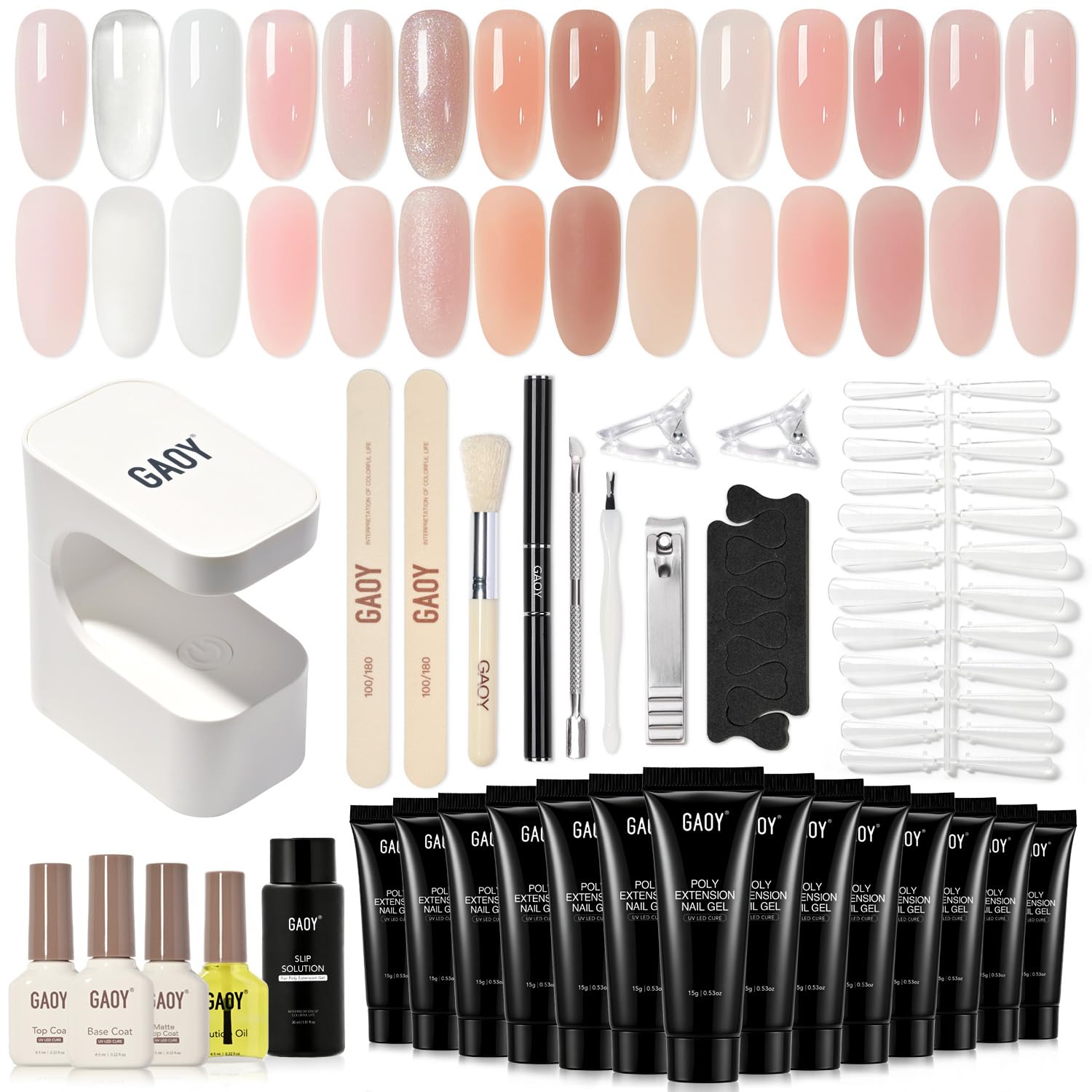 GAOY kit front packaging showing complete poly gel set and benefits