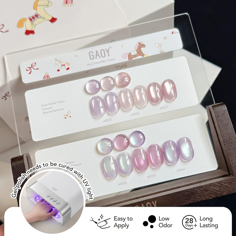GAOY finished manicure lifestyle shot showing shimmering cat-eye nails ready for events